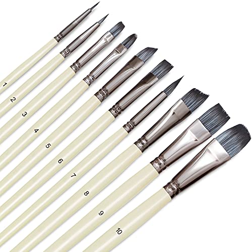 DUGATO Artist Paint Brushes Set 10pcs for Acrylic Oil Watercolor Gouache | Art Paintbrushes for Face and Body Professional Miniatures Painting Kits with Anti-Shedding Nylon Hair Tips - color: White