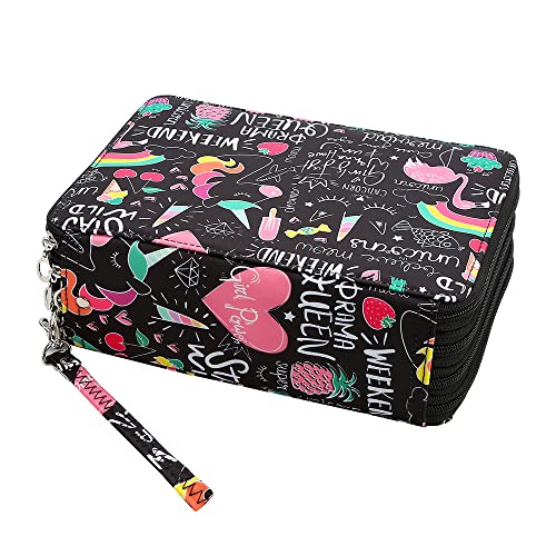 Portable Colored 184 Slots Pencil case Organizer with Printing Pattern for Watercolor Pens or Markers, Pencil Case Organizer for Artist - color: Cherry Cactus