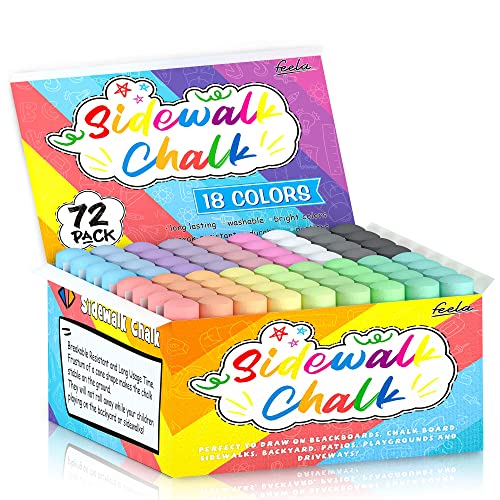 feela Sidewalk Chalk, 18 Colors 72 Pack Sidewalk Chalk Bulk Set, Jumbo Outdoor Chalk For Family, Paint on Sidewalk School Chalkboard Blackboard Street Playground
