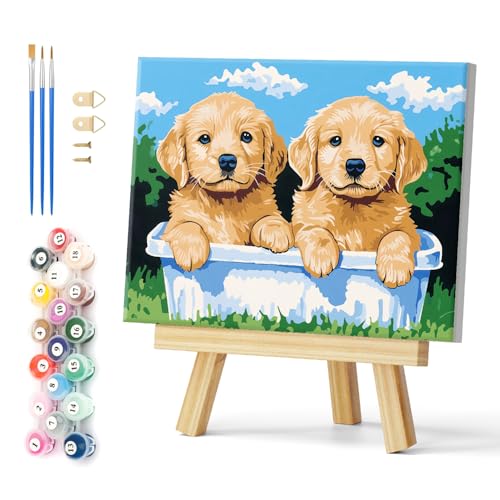 Natuyalo Dog Paint by Numbers with Frame, Two Puppy Paint by Numbers Kit for Adults Beginners Framed, Animals DIY Acrylic Painting on Canvas for Home Wall Decor 12x16 Inch - color: Color-04