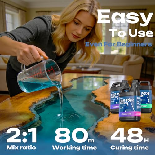 3.3 Gallon Deep Pour Epoxy Resin, Epoxy Resin Kit 2-4 Inch 2:1 Deep Pour Resin Epoxy Clear Kit Bubble Free Crystal Clear for River Table, Art Crafts, Flowers, Wood, DIY - size: 3.3Gallon