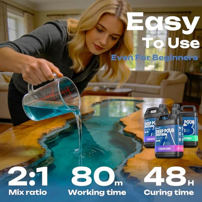 3.3 Gallon Deep Pour Epoxy Resin, Epoxy Resin Kit 2-4 Inch 2:1 Deep Pour Resin Epoxy Clear Kit Bubble Free Crystal Clear for River Table, Art Crafts, Flowers, Wood, DIY - size: 3.3Gallon