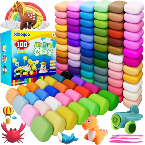 Ixiaoyoo Air Dry Clay, 100 Colors Modeling Clay for Kids, Safe & Non-Toxic, DIY Model Art & Crafts Toys with Sculpting Tools, Home Party Favors, Birthday Toys Gift for Ages 3-12 Boys & Girls - color: 100 Colors