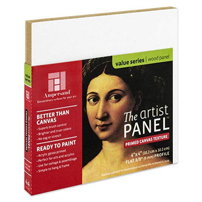 Ampersand Art Supply Wood Gesso Art Painting Panel: Canvas Texture, 3/8" Flat Profile, 4"x4" - size: 4"x4", style: 3/8" Flat