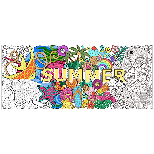 Dvbonike Jumbo Mandala Coloring Poster Giant Summer Color-in Paper Poster DIY Drawing Blank Doodle Art Banner 55.1 x 23.6 inch Tablecloth Wall Decoration, Home School Activity Party Supplies for Kids - style: Summer
