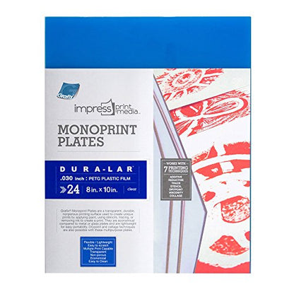 Grafix Impress Print Media Monoprint Plate – 8" x 10”, Pack of 24 – Transparent, Lightweight, Non-Porous .030” Dura-Lar Monoprinting Surface, Economical Alternative to Metal or Glass Plates - size: 8" x 10", style: Clear, Pack of 24