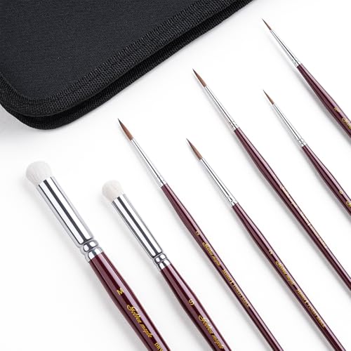 Kolinsky Sable Miniature Paint Brushes - Golden Maple 7pcs Detail Paint Brushes Drybrushes for Acrylic Watercolor, Small Fine Detail Paint Brush Set for Mini Paints (red) - color: Red