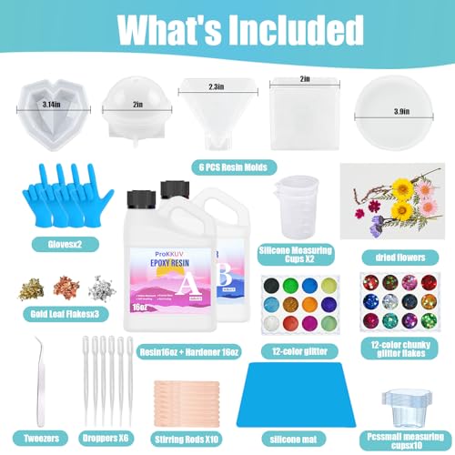 Resin Art Kit for Beginners, 32oz Epoxy Resin with Molds for DIY Gift | Crystal Clear Resin, Bubble Free No Yellowing UV Resistant, Comlete Accessories Include Foil Flakes, Sequin, Crafts for Woman - size: 32 OZ kits