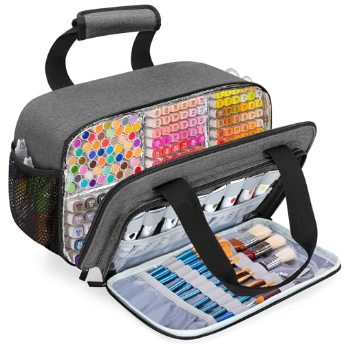 Case Organizer for up to 216 Markers, Large Bag With Carrying Handle, Holder (Length up to 5.1"), Aluminum Foil Liner Easy Cleaning, Patented Design (Grey) - color: Grey