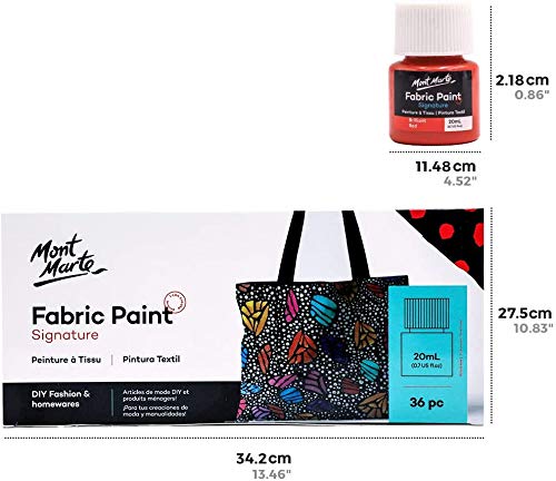 Mont Marte Signature Fabric Paint, 36pc x 20ml (0.7oz), Suitable for DIY Fashion and Homewares - color: 36 colors