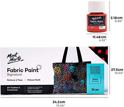 Mont Marte Signature Fabric Paint, 36pc x 20ml (0.7oz), Suitable for DIY Fashion and Homewares - color: 36 colors