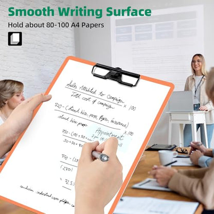 FRETONBA Orange Clipboard with Pen Holder, Set of 6 Plastic Clipboard with Low Profile Metal Clip, Hanging Clipboards Holds 8.5x11 Inch Papers, Standard A4 Letter Size Clip Boards for Office & School - style: 6 Pack-Orange