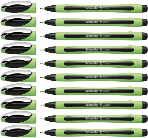 Schneider Xpress Premium Fineliner, 0.8 mm Porous Point, Light Green Barrel, Black Ink, Box of 10 Pens (190001) - color: Black