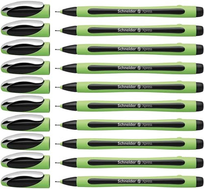 Schneider Xpress Premium Fineliner, 0.8 mm Porous Point, Light Green Barrel, Black Ink, Box of 10 Pens (190001) - color: Black