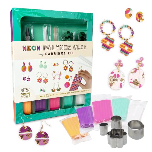 Neon Polymer Clay Earring Making Kit, Make 12 Earrings, Jewelry Making Supplies for Adults - Arts and Crafts for Women