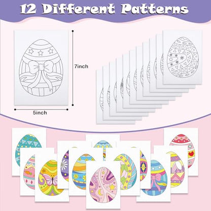 12 Packs Pre Drawn Canvas to Paint, 5" X 7" Easter Eggs Pre Printed Canvas for Kids, Pre Stretched Canvas Outline Painting Boards for Beginners, Students, Party Favor - style: Easter