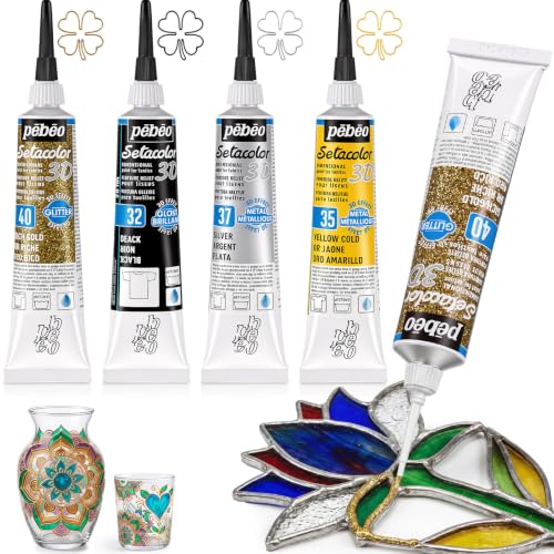 4 Pack 4 Colors Glass Paint Outliner Set, 20ml Each, 3D Metallic Liner for Stained Glass Art, Window Decor, Ceramic Craft DIY Kit with Fine Tip Applicator