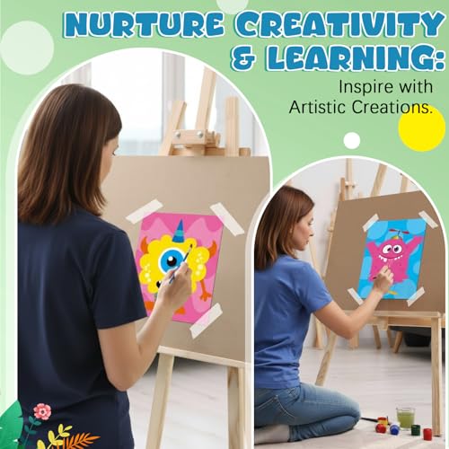 Ireer 12 Set Paint Party Set 8 x 10 Sip and Paint Kit Include 12 Printed Pre Drawn Canvas Panel, Wooden Easels, Palettes, Pots, Apron 36 Brushes for Adult Art DIY Party(Monsters) - style: Monsters
