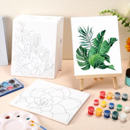 Engrowtic 12 Pcs 8 x 10'' Green Plants Pre Drawn Canvas to Paint Pre Printed Sketched Canvas for Adult Ladies Paint Art Party Favor Board Set for Craft(Classic Style) - style: Classic Style