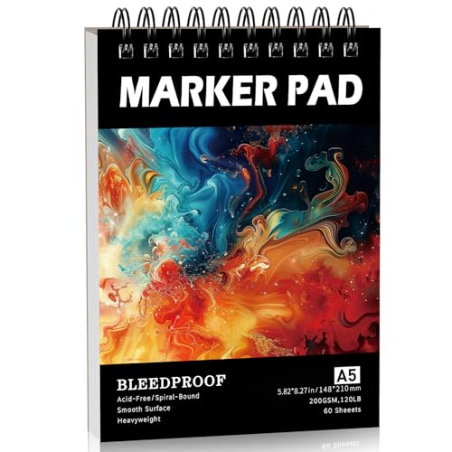60 Sheets Marker Paper Pad, A5(5.8"x8.3") Alcohol Marker Paper Sketch Pad, 120lb/200gsm Heavyweight Spiral Sketch Book, Painting Coloring Drawing Paper for Kids Beginners Artists - size: 5.8×8.3 Inch (60 Sheets )