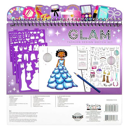 Fashion Angels Glam Fashion Sketch Set, Includes Sketch Pad with Stencils & Stickers, Fashion Design Sketch Book for Girls, Ideal Drawing Kit for Kids - color: Glam Fashion