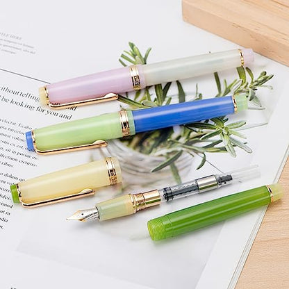Jinhao 82 Acrylic Fountain Pen, Iridium Fine Nib with Ink Converter, Macaron Peach Pink Contrast Color Classic Design Smooth Writing Pen (Gold Trim) - color: Peach Pink, style: Fine (0.5 mm)