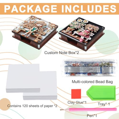 JISHSHAY 2 PCS Diamond Art Note Box Fairy Diamond Painting Note Pad Holder Elf Gem Painting Gem Art Memo Boxes Mosaic Kits for Adults Embroidery Kit Memo Pad Holder, Contains 120 Sheets of Paper - color: Elf 1