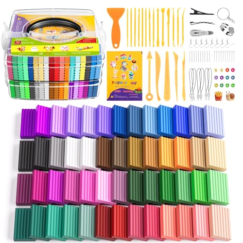 ARTpar 52 Colors Polymer Clay kit，Modeling Clay with Sculpting Tools for Starter,Oven Bake DIY Model Clay,Non-Toxic, Non-Sticky,Gift for Kids Adults - color: 50