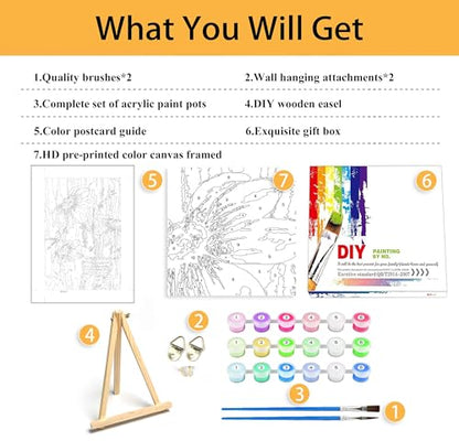 Mowana Daisy Paint by Numbers Kit for Adults Beginner with Wooden Frame and Easel Easy Acrylic on Canvas Flower Paint by Number Kits 8x12 inch with Paints and Brushes - color: Small Flower