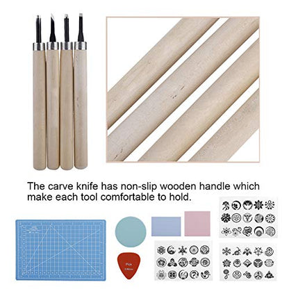 Naroote Rubber Stamp Carving Kit, Stamp Making Tools Set with 3 Rubber Sheets 4 Carving Knives Ink Pad A5 Pad, Ideal for DIY Handcraft Enthusiasts