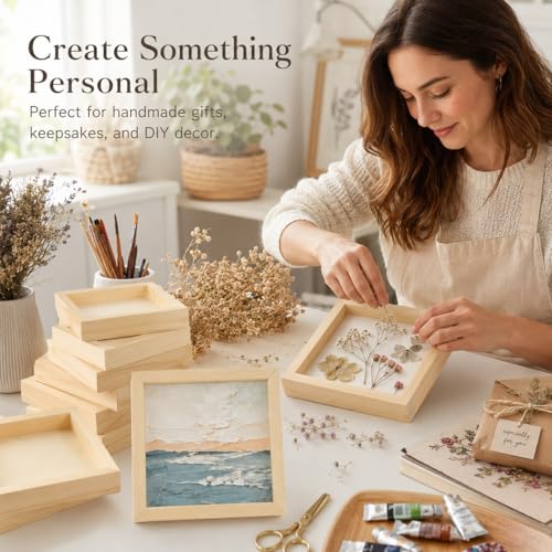 16 Pcs Unfinished Wood Picture Frames, 5.9 x 5.9 in Square DIY Deep Frames, Natural Wooden Frame Blanks for Crafts, Painting, Wall Decor and Gift Projects