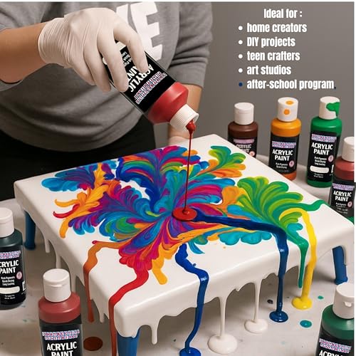 Constructive Playthings Acrylic Paint Set – 12 Vibrant 8 oz Bottles Made in the USA – Thick, Rich Pigment for Rock Painting, Pouring, Fluid Art & Canvas Painting