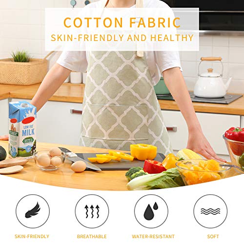 Tosewever 2 Pieces Cotton Linen Waterproof Bib Kitchen Apron with Pockets - Long Ties Adjustable Neck Strap - Unisex BBQ Cooking Drawing Crafting Aprons for Women Chef (Grey/Green, 2) - color: Grey/Green