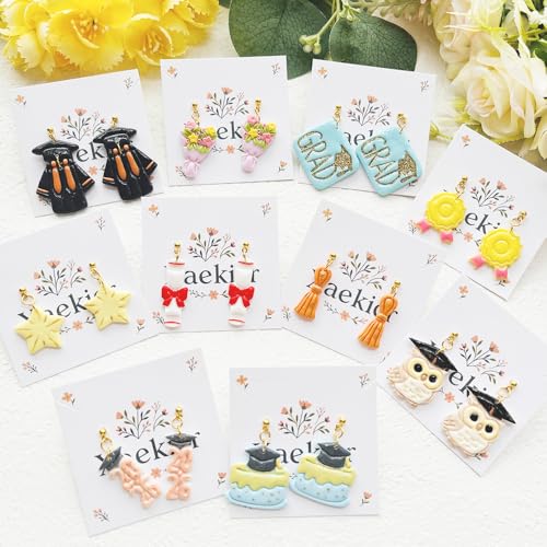 Graduation Polymer Clay Cutters & Stamp Set - 11pcs Sharp & Durable 2026, Owl, Cap, Gown, Diploma, Cake & Star Shapes for DIY Earring Jewelry Making, Soft Clay Crafts & Class Party Supplies - color: 2U color