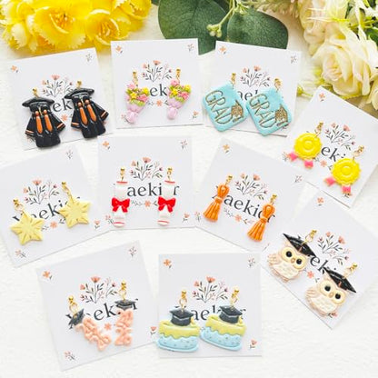 Graduation Polymer Clay Cutters & Stamp Set - 11pcs Sharp & Durable 2026, Owl, Cap, Gown, Diploma, Cake & Star Shapes for DIY Earring Jewelry Making, Soft Clay Crafts & Class Party Supplies - color: 2U color