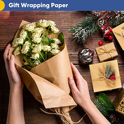 Vanhench Brown Wrapping Paper Roll, Craft Kraft Packing Paper 17.5"x 1200"(100') for Birthday Gift Bulletin Board Arts Bouquet Flower Table Covering Poster Moving Supplies 70GSM 50LB - color: Brown, size: 17.5" X 100‘