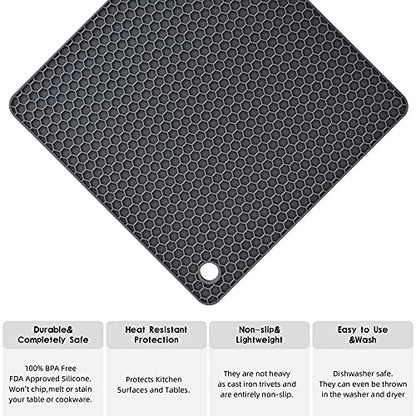 Silicone Trivets Mats Silicone Pot Mat for Countertop Trivet Pads Heat Resistant Table Placemats 4 Pack,Size:7.5x7.5 Inch, Shape: Square (Grey Blue) - color: F: Grey Blue