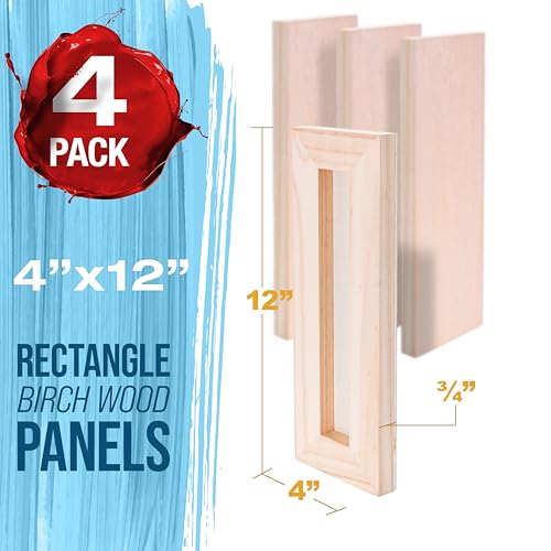 U.S. Art Supply 04" x 12" Unfinished Cradled Wood Panels for Painting, Studio 3/4" Deep (4 Pack) - Artist Depth Birch Wooden Wall Canvases - Mixed-Media Craft, Acrylic, Oil, Encaustic, Paint Pouring - size: 4" x 12"