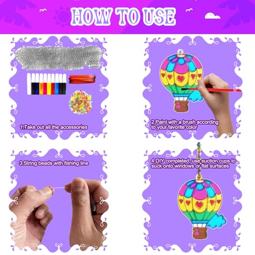 Ayhuhra 30 Sets Hot Air Balloon Suncatcher Craft Kits DIY Window Paint Art Sun Catcher Kits for Home Classroom Party Activities Art Project - style: Hot Air Balloon