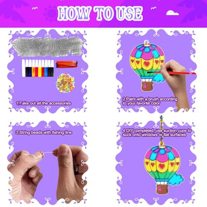 Ayhuhra 30 Sets Hot Air Balloon Suncatcher Craft Kits DIY Window Paint Art Sun Catcher Kits for Home Classroom Party Activities Art Project - style: Hot Air Balloon