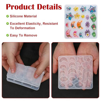 Earring Resin Mold with Holes Silicone Pendant Epoxy Mold 3 Packs | Geometric Gem Cabochon Jewelry Casting Variety Shapes Sizes for DIY Earrings Necklace Keychain Crafting Resin Supplies