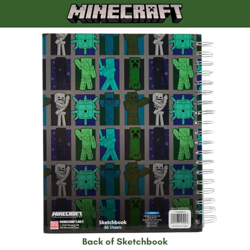 Minecraft Sketchbook for Kids with Washable Markers, 86 Blank Pages Spiral Bound, Green - color: Minecraft