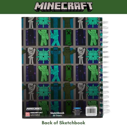 Minecraft Sketchbook for Kids with Washable Markers, 86 Blank Pages Spiral Bound, Green - color: Minecraft
