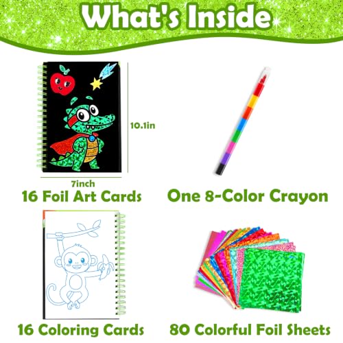 FUNNYB&G Foil Art Craft Kit for Kids 4-10 Years Old: Mess-Free & No-Glue, Create 16 Sparkly Animal World Pictures – Perfect Travel Toy & Birthday Gift for Kids (Animal World) - style: Animal World