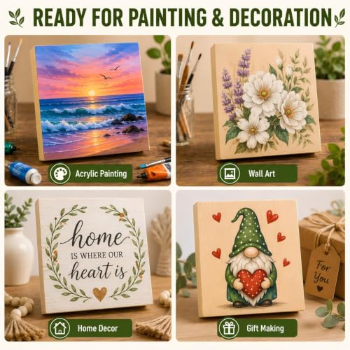 Unfinished Wood Blocks for Crafting, 4 Pack 6 x 6 x 1 Inch Solid Pine Wood Carving Blocks for DIY Carving, Whittling, Painting, Engraving, Art Classes and Photo Display - size: 6x6x1 Inch