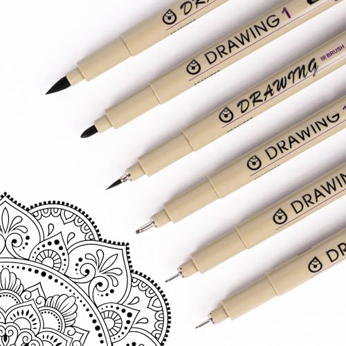 Fineliner Pens, 6 Pack Micro Pen Black Fine Tips Markers, Technical Drawing Pens for Artist No Bleed Calligraphy Pens, Waterproof Archival Ink Pen for Handbook, Illustration, Sketching - color: 6-Handbook