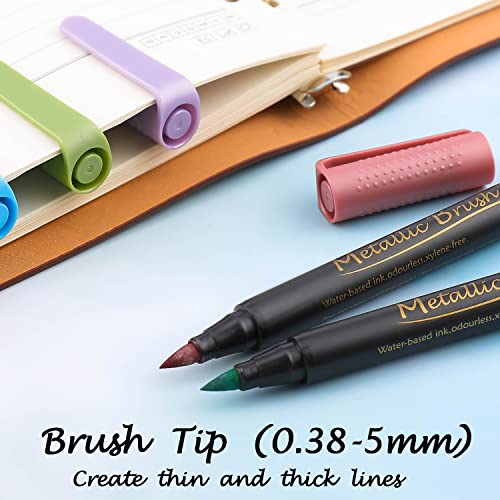 Dyvicl Metallic Brush Marker Pens - Metallic Pens Art Markers for Calligraphy, Brush Lettering, Black Paper, Rock Painting, Card Making, Scrapbooking, Fabric, Metal, Ceramic, Wine Glass, Set of 10 - style: 10 Brush tip