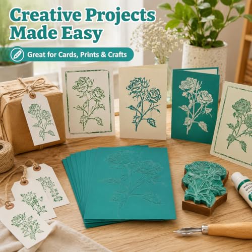 LDXDRU 10 Pcs Linocut Block Green 6" x 8", Rubber Blocks for Carving 3 mm Soft Printing Plates, Rubber Carving Block Sheets for Stamp Making, Art Class, DIY Printmaking