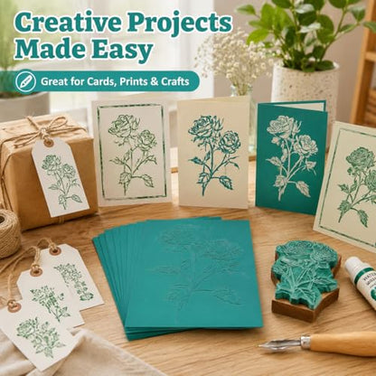 LDXDRU 10 Pcs Linocut Block Green 6" x 8", Rubber Blocks for Carving 3 mm Soft Printing Plates, Rubber Carving Block Sheets for Stamp Making, Art Class, DIY Printmaking