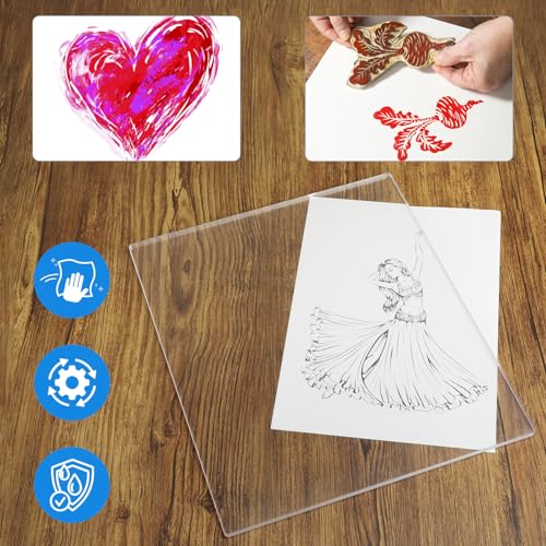 QWORK 12 x 14 Inch Gel Printing Plate 1/4 Thick Reusable Monoprinting Plate for Scrapbooking & Art Journaling – Clear Press Plate for Acrylic Paint, Fabric & Card Making Projects